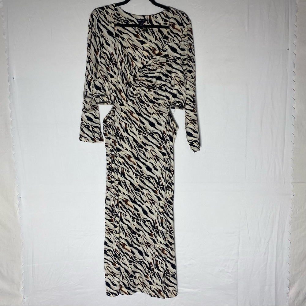Torrid Beige Black Zebra Print Long Sleeve Waist Cutout Midi Dress 2X